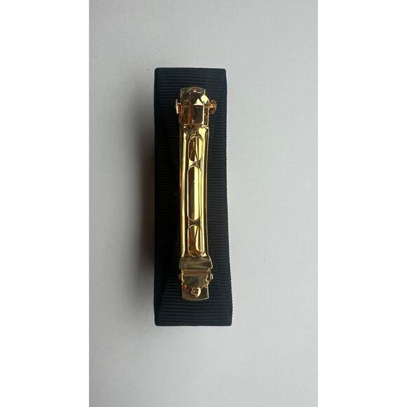 Ferragamo Italy Timeless Chic Black Vara Bow Hair Clip Gold Tone Logo NWOT - Picture 4 of 10